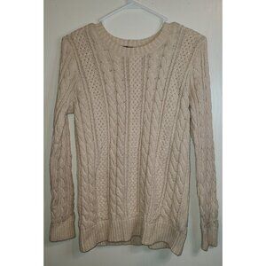 Jeanne Pierre Cable Knit Pullover Sweater Ivory 100% Cotton Long Sleeve Size S